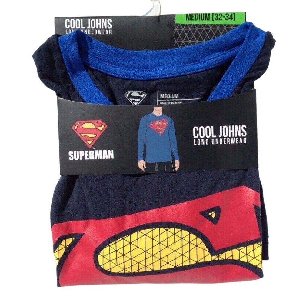 Superman Medium (32-34) Cool Johns Long Underwear Set Comic Hero Design NEW